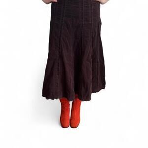 CAbi brown corduroy midi skirt rough hem size 4